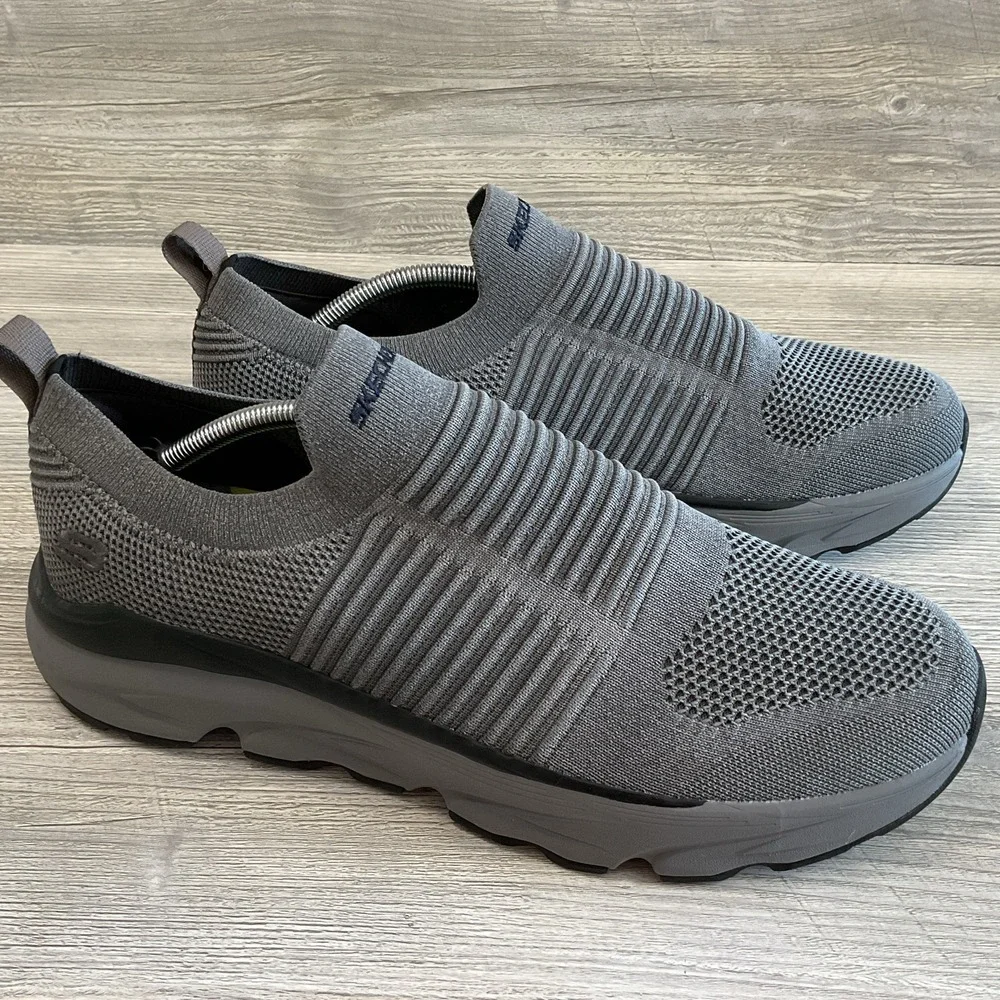 Skechers Mens Size 13 Grey Mesh Relaxed Fit Goga Mat Arch Walking Slip On Shoes